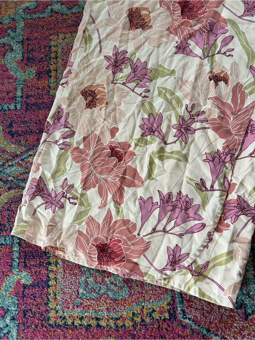 Tommy Bahama | Women’s Peach/Multicolor Floral 100% Silk Faux Wrap Maxi Skirt S - Picture 5 of 11